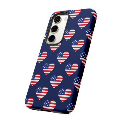 Patriotic American Flag Heart Phone Case – Tough Shockproof, USA Stars & Stripes for Iphone, Samsung Galaxy and Pixel