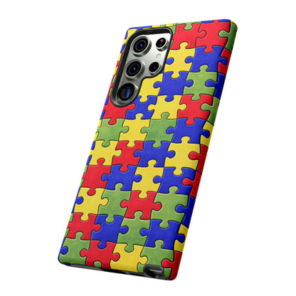 Colorful Puzzle Phone Case, Autism Awareness Jigsaw Design, Tough Protective Case, iPhone & Samsung Case, Vibrant Puzzle Pattern
