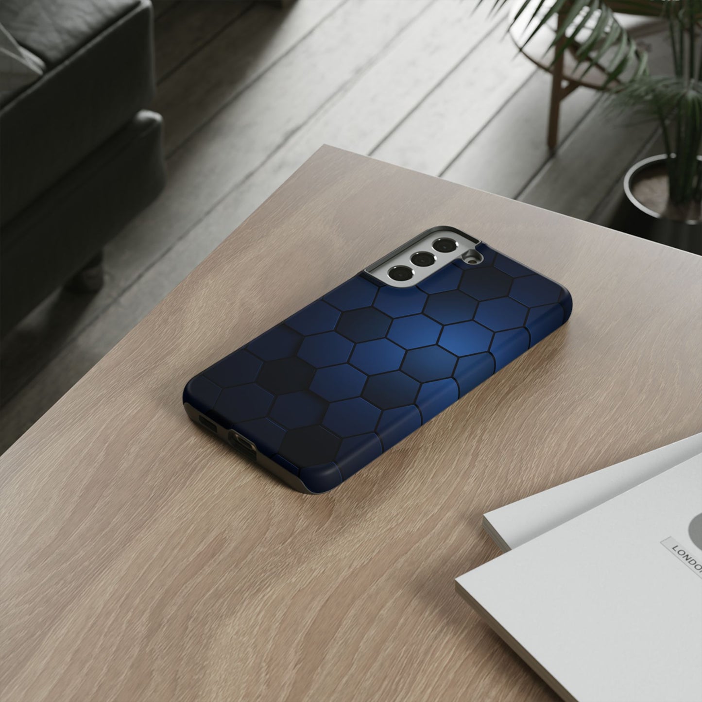 Blue Hexagon Gradient Phone Case | Honeycomb Geometric Tech Aesthetic | Minimalist Tough Case for iPhone & Samsung