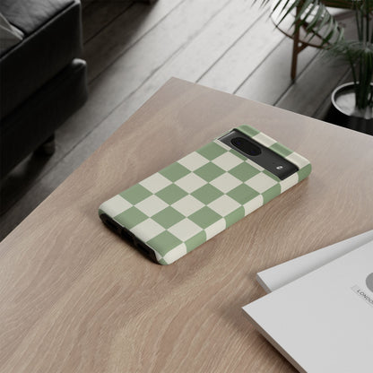 Sage Green Checkerboard Phone Case | Minimal Aesthetic Checkered iPhone & Samsung Tough Case