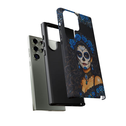 Blue Sugar Skull Woman Phone Case – Day of the Dead Aesthetic Tough Cover