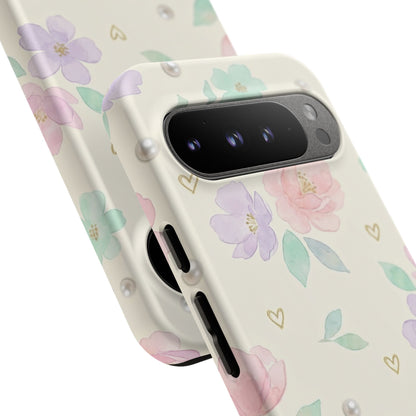 Pastel Floral Phone Case – Coquette Watercolor Flower Hearts Tough Case (iPhone, Samsung, Pixel)