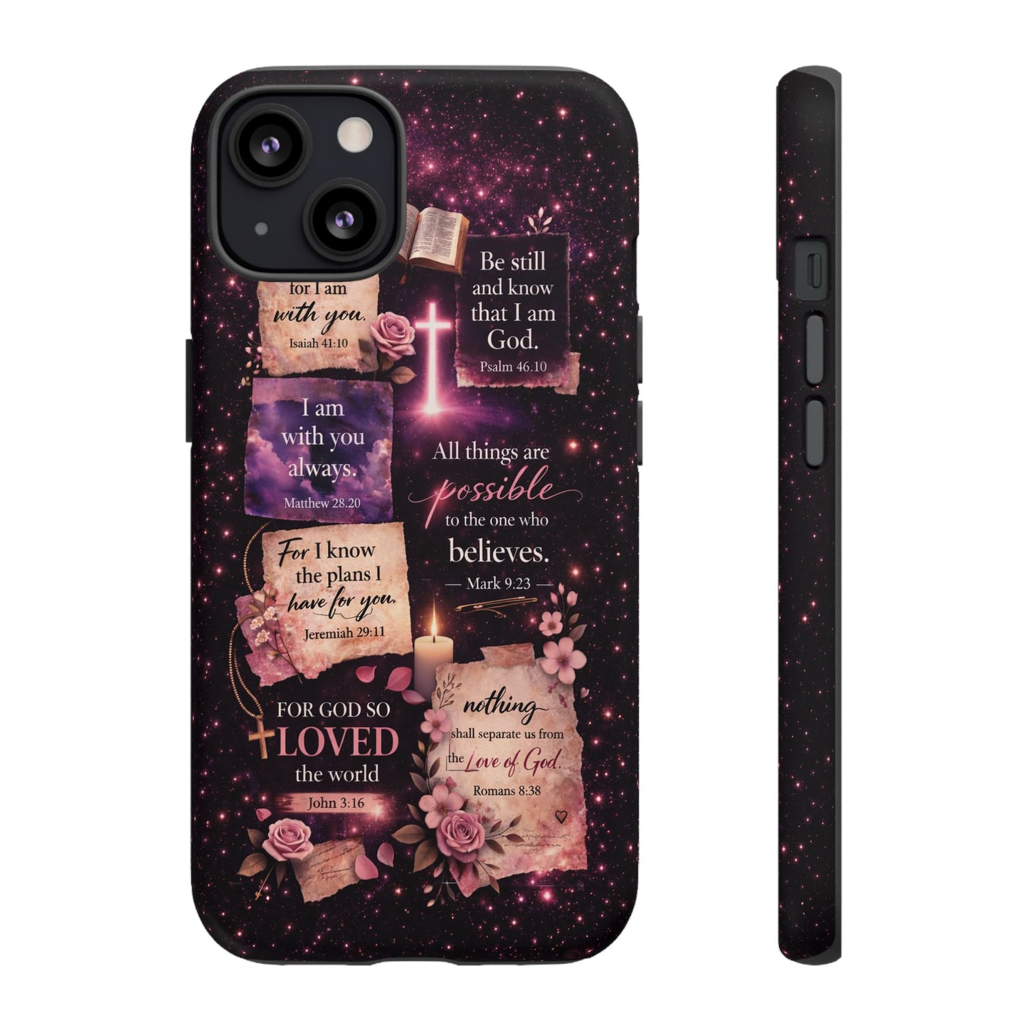 Christian Bible Verse Phone Case Pink Floral Faith Tough Protective Cover Gift
