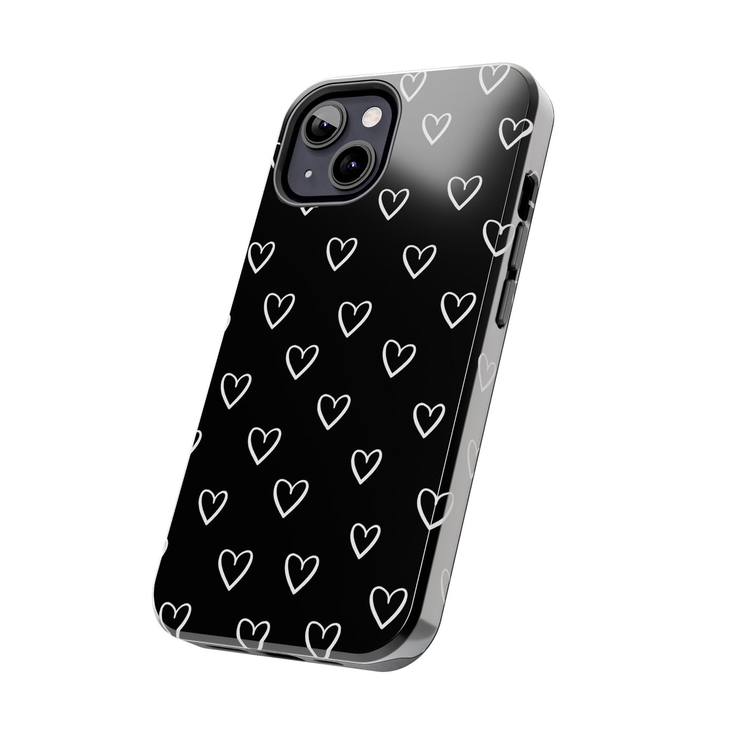 Doodle Heart Phone Case – Minimal Black & White Heart Pattern | Tough Protective Case