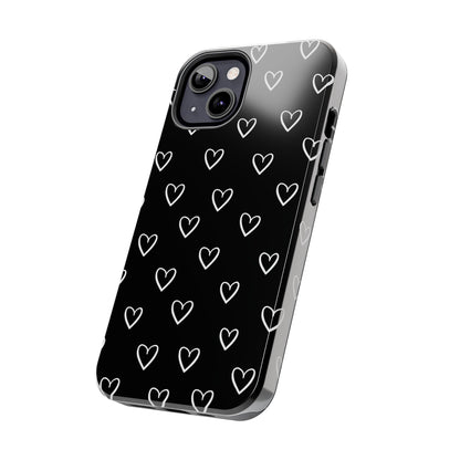 Doodle Heart Phone Case – Minimal Black & White Heart Pattern | Tough Protective Case