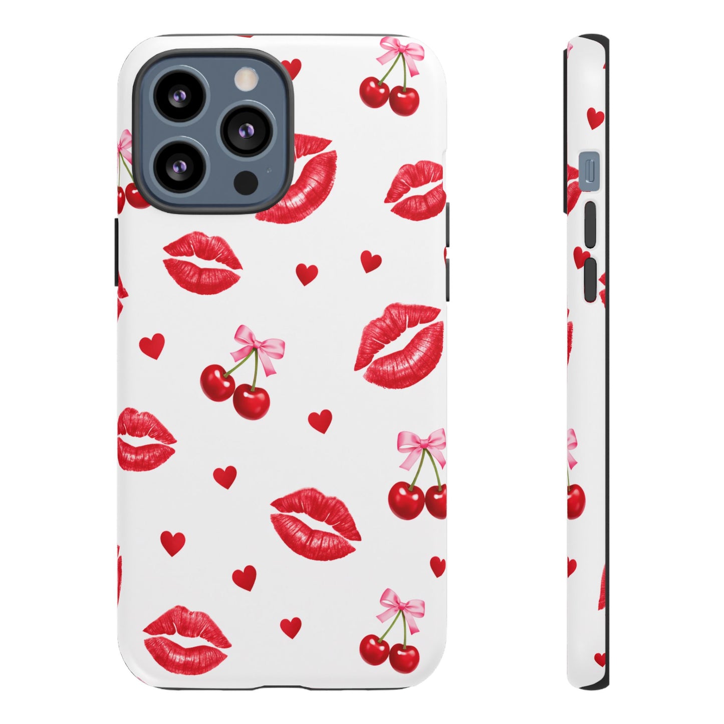 Red Lips & Cherry Phone Case – Y2K Retro Aesthetic Tough Cover
