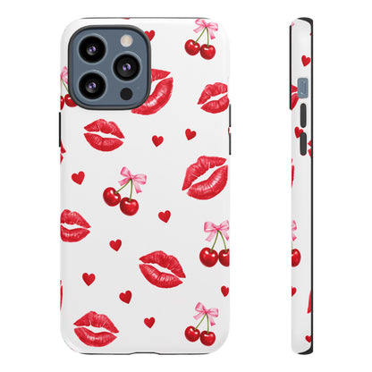 Red Lips & Cherry Phone Case – Y2K Retro Aesthetic Tough Cover