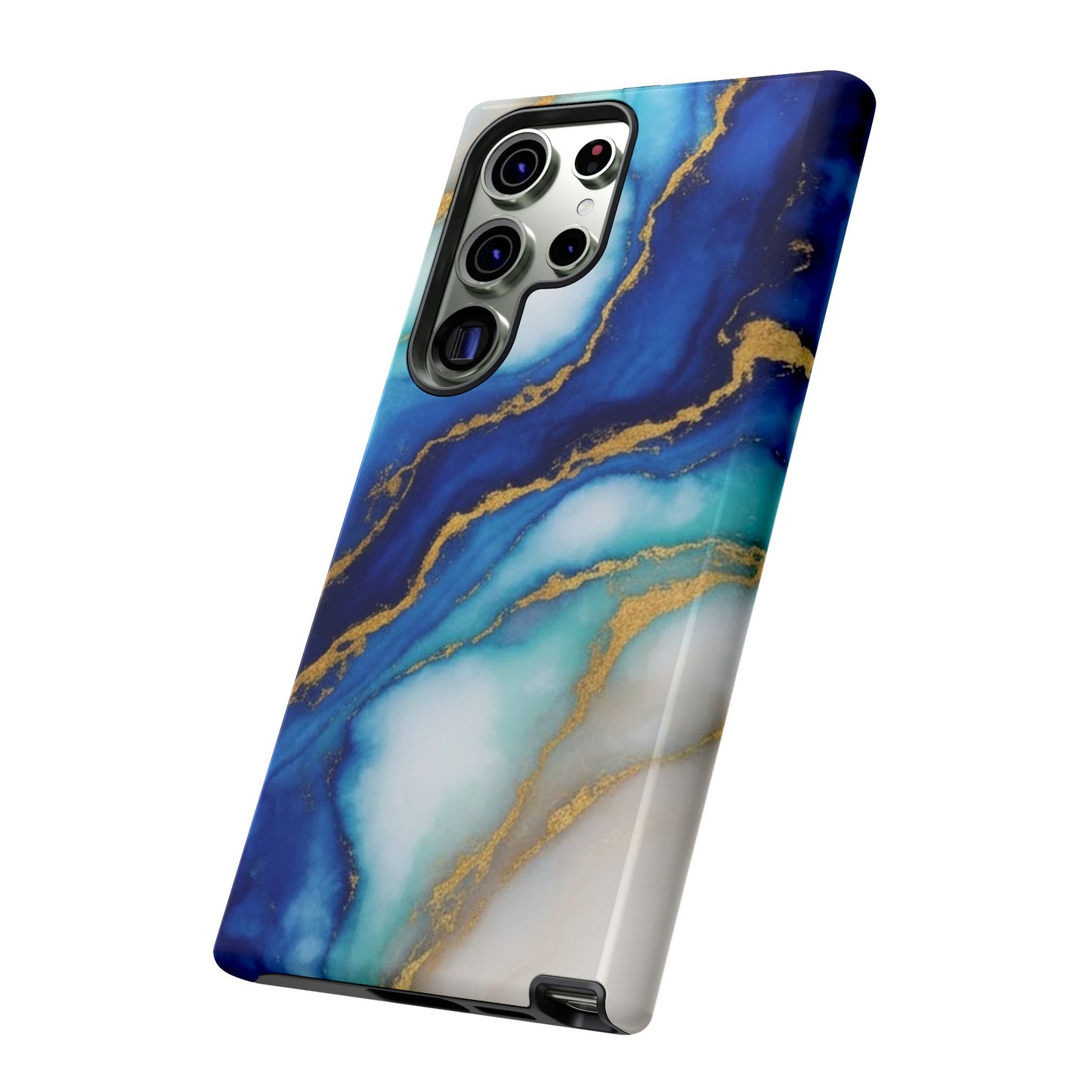 Blue & Gold Marble Phone Case – Luxury Resin Art Tough Case (iPhone, Samsung, Pixel)