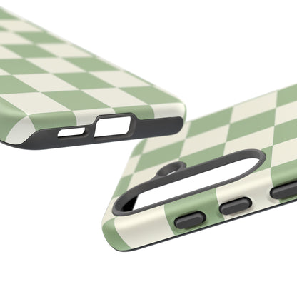 Sage Green Checkerboard Phone Case | Minimal Aesthetic Tough Case