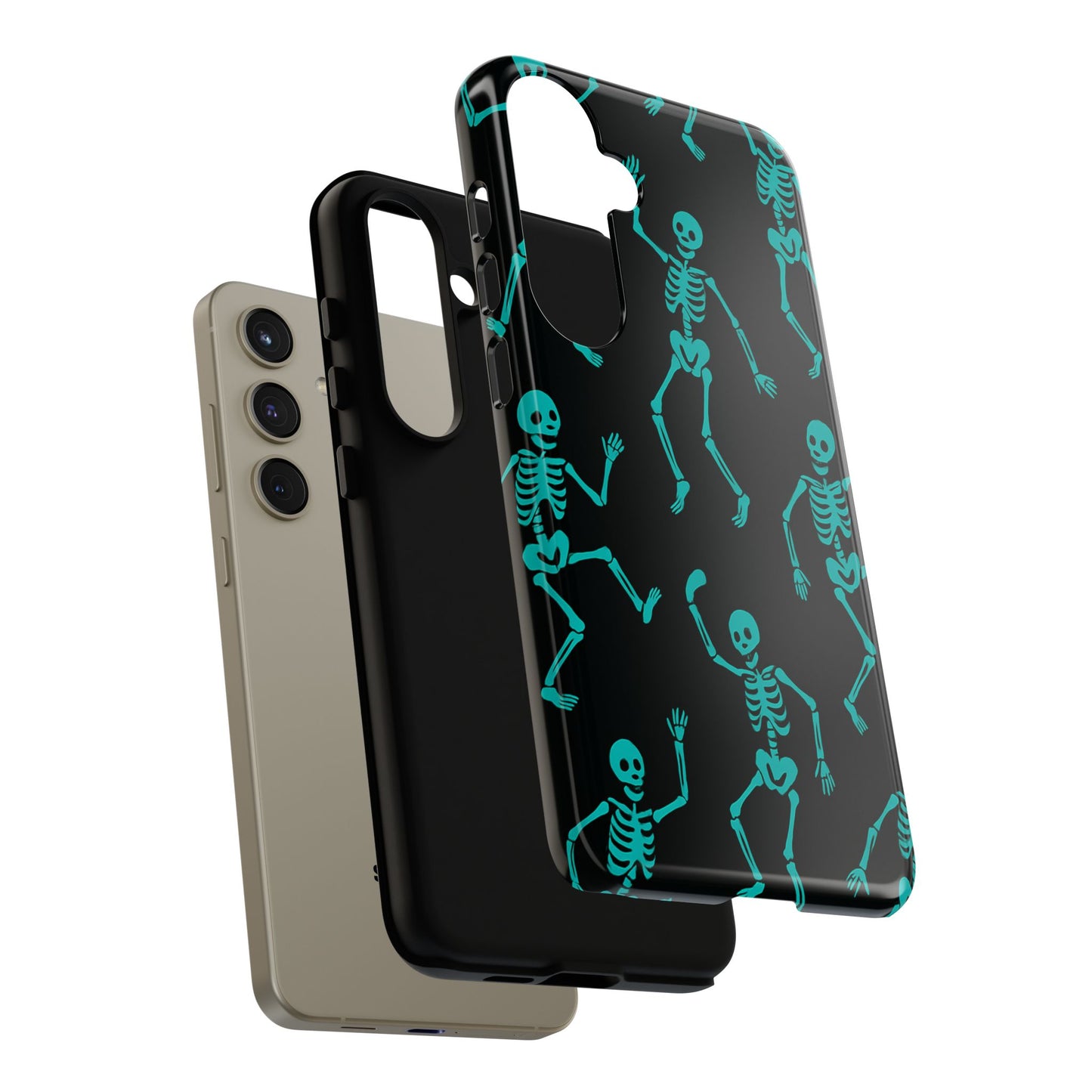 Dancing Teal Skeletons Phone Case | Tough Protective Case for Iphone, Samsung Galaxy and Pixel