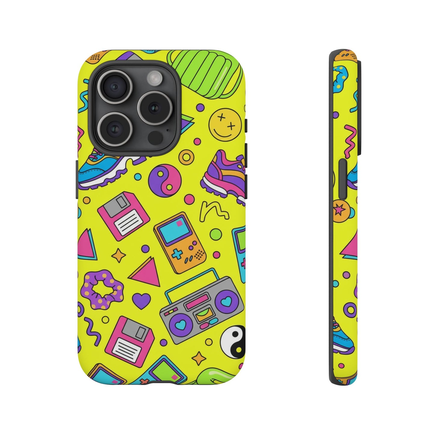 90s Retro Neon Phone Case – Y2K Nostalgia Colorful Icons Tough Protective Case