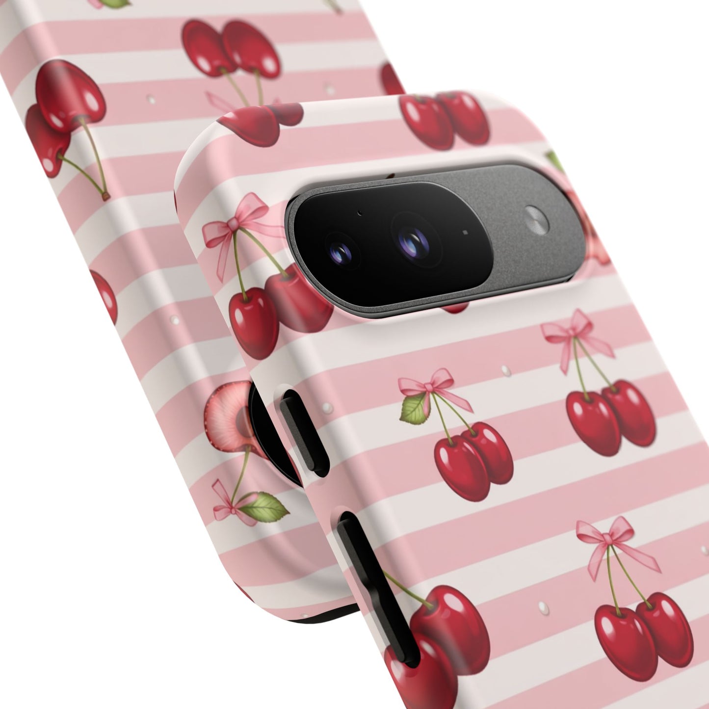 Coquette Cherry Bow Phone Case | Cute Pink Aesthetic Cherry Pattern Tough Case for iPhone & Samsung