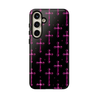 Neon Pink Cross Pattern Phone Case | Tough Protective Case for Iphone, Samsung Galaxy and Pixel