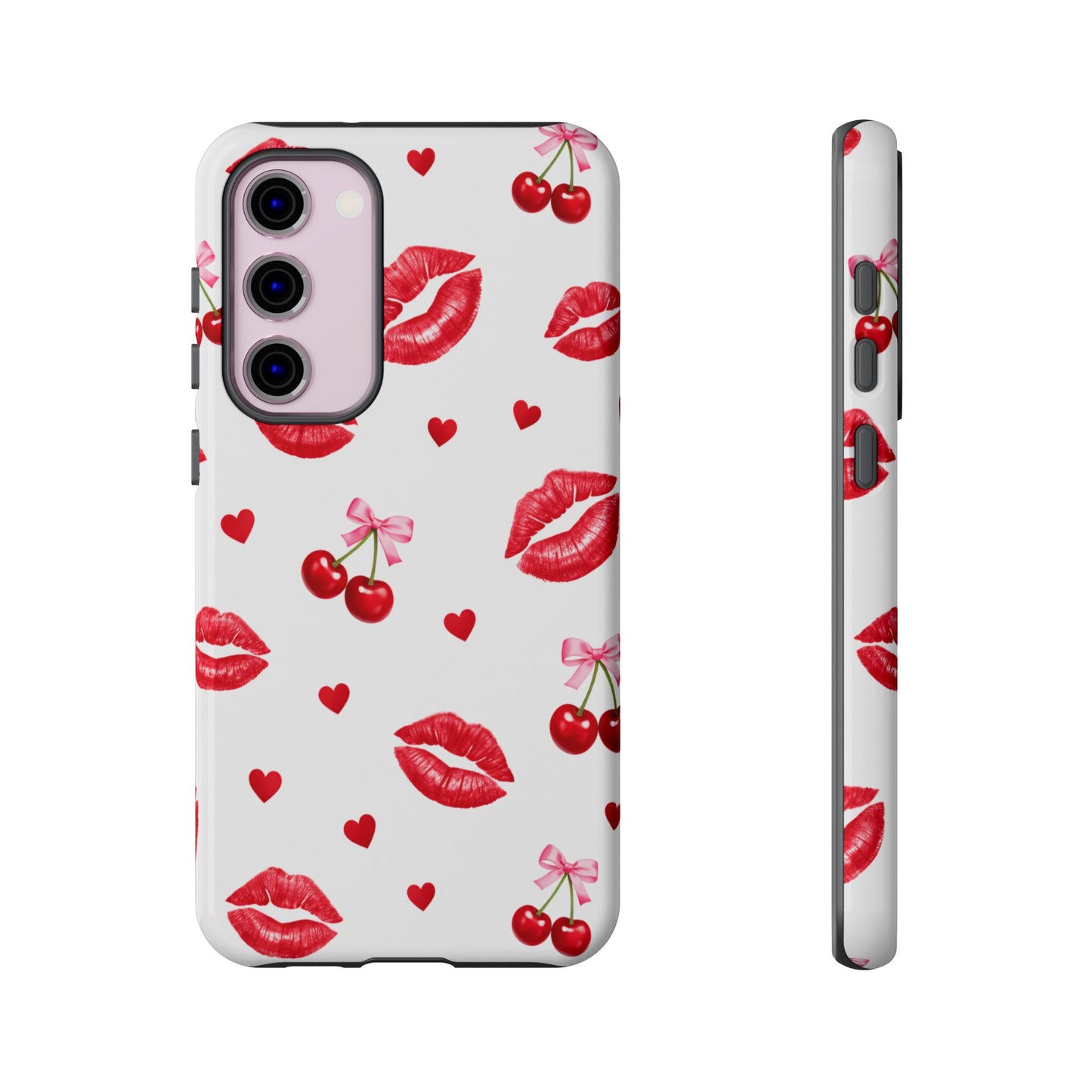 Red Lips & Cherry Phone Case – Y2K Retro Aesthetic Tough Cover