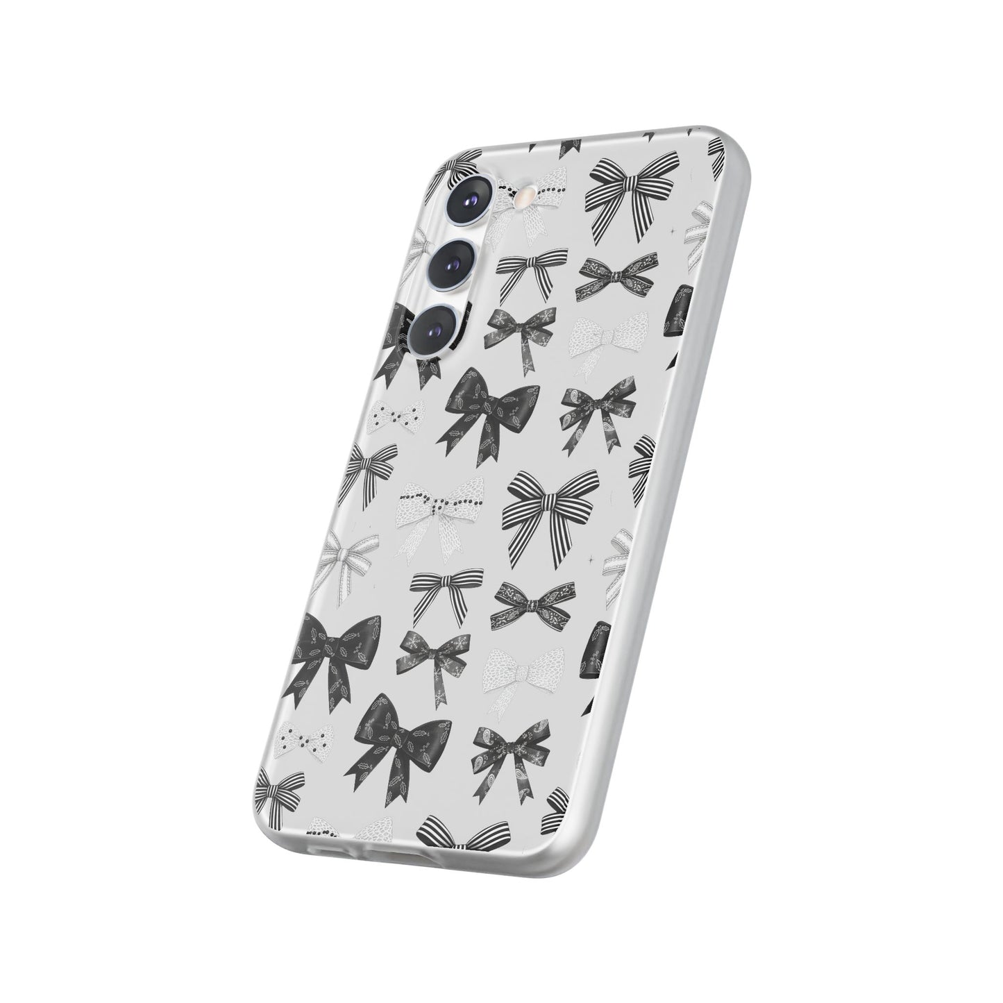 Black & White Bow Pattern Phone Case | Minimal Coquette Flexi Case