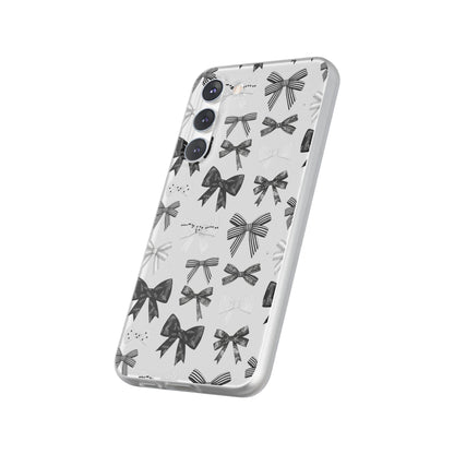 Black & White Bow Pattern Phone Case | Minimal Coquette Flexi Case