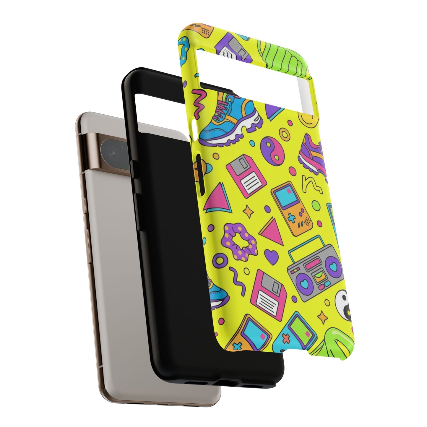90s Retro Neon Phone Case – Y2K Nostalgia Colorful Icons Tough Protective Case