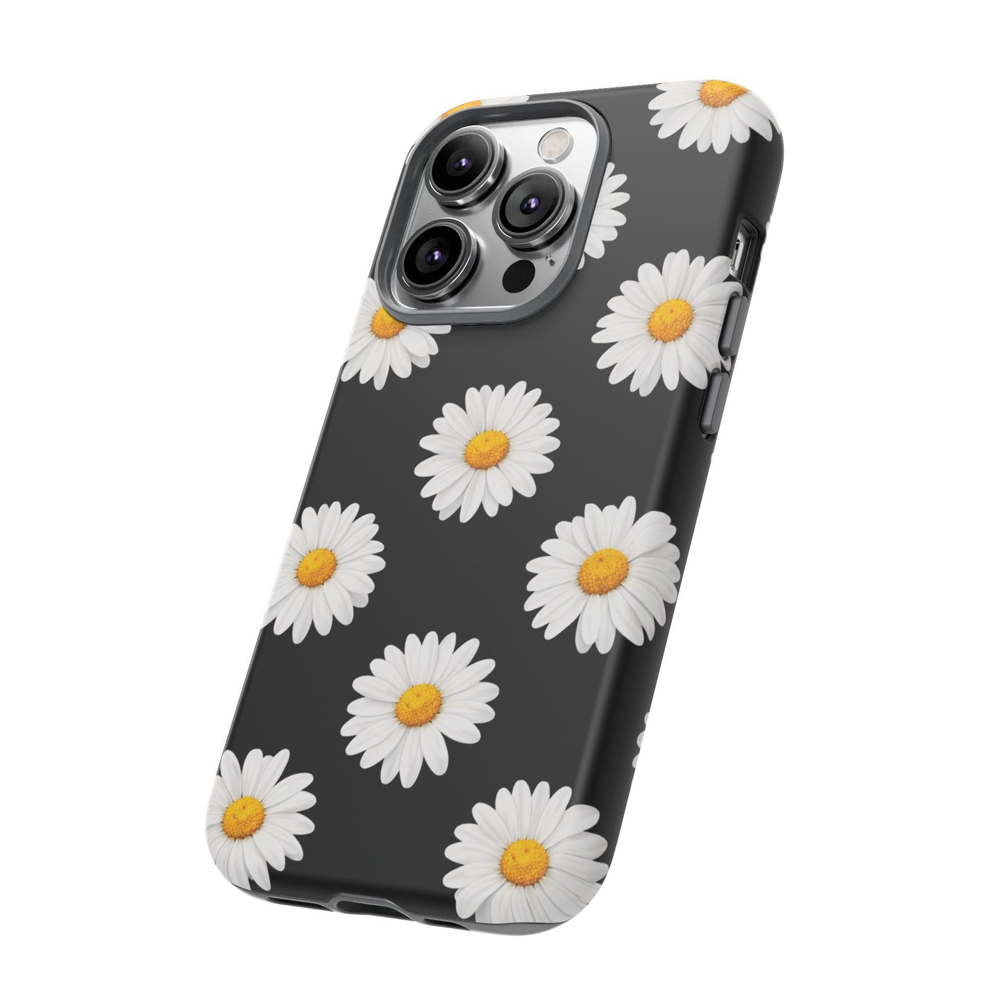 Black Daisy Floral Tough Phone Case – Cute Protective Cover for Iphone, Samsung Galaxy and Pixel