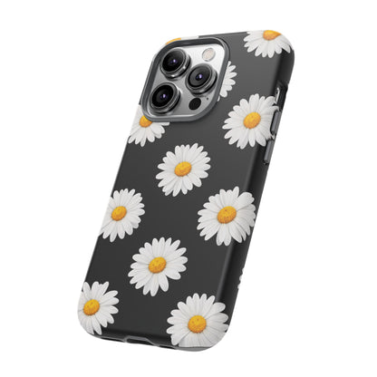 Black Daisy Floral Tough Phone Case – Cute Protective Cover for Iphone, Samsung Galaxy and Pixel