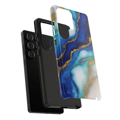 Blue & Gold Marble Phone Case – Luxury Resin Art Tough Case (iPhone, Samsung, Pixel)