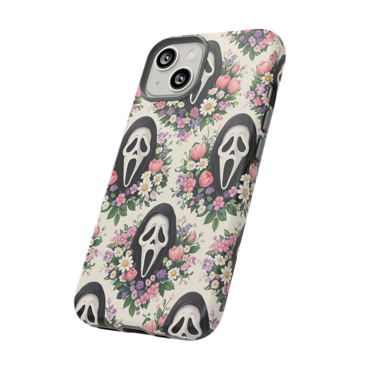 Floral Ghost Face Aesthetic Phone Case – Cute Spooky Tough Cover