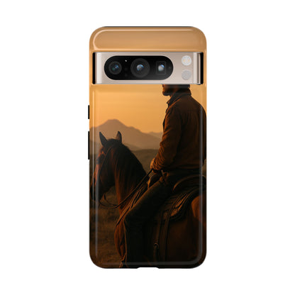 Western Cowboy Sunset Phone Case | Horse Rider Desert Aesthetic Tough Protective Case