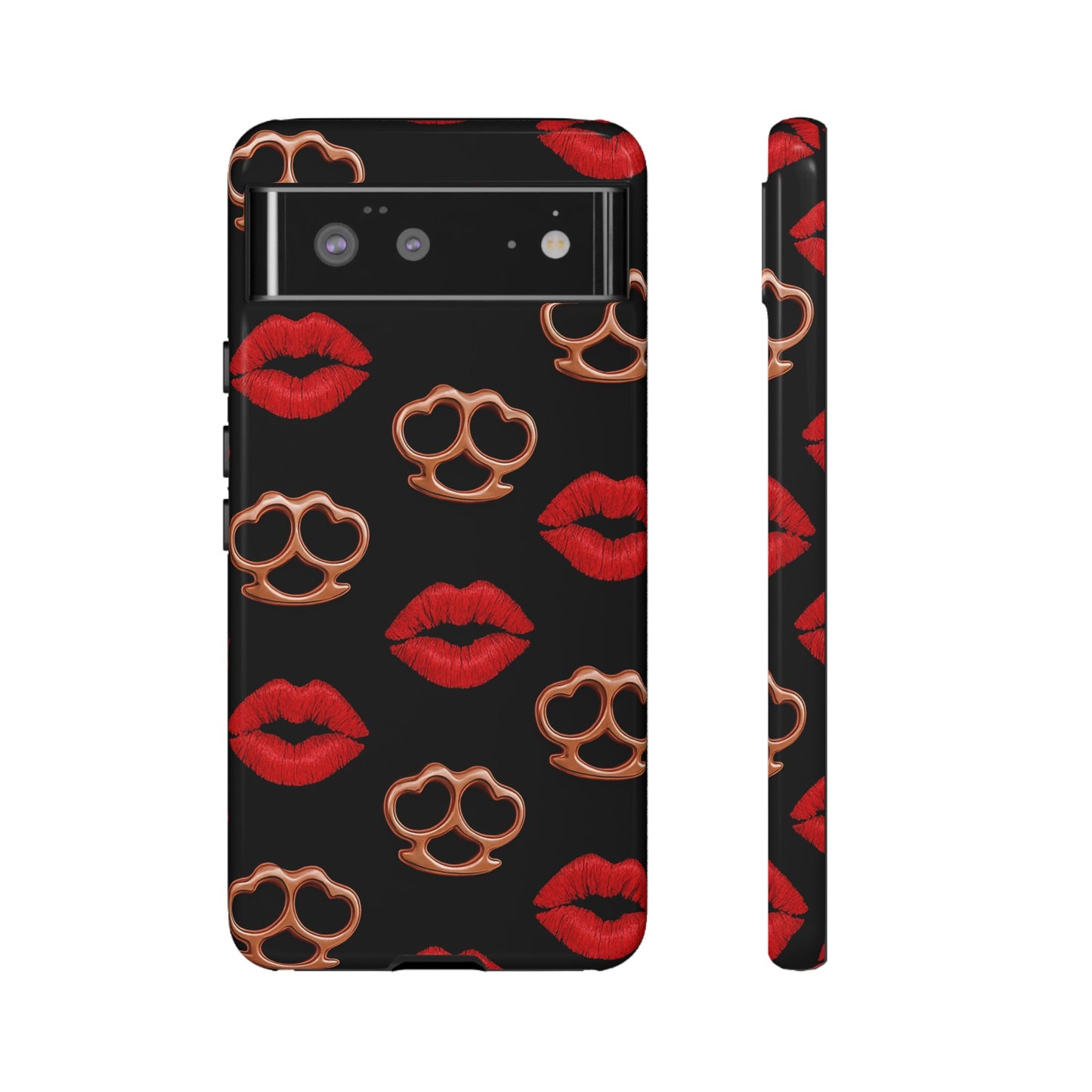 Red Lipstick & Knuckle Duster Phone Case | Bold Kiss Print Tough Protective Cover for Iphone, Samsung Galaxy and Pixel