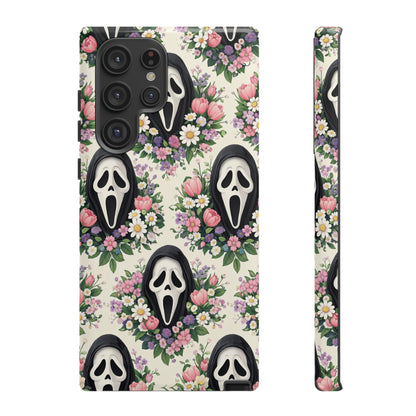 Floral Ghost Face Aesthetic Phone Case – Cute Spooky Tough Cover