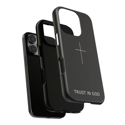 Trust in God Phone Case Minimal Cross Christian Black Tough Cover
