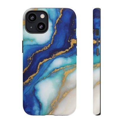 Blue & Gold Marble Phone Case – Luxury Resin Art Tough Case (iPhone, Samsung, Pixel)