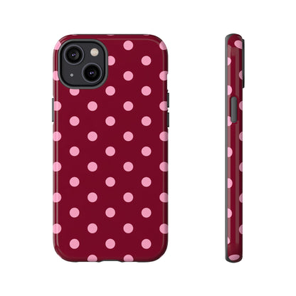 Pink Polka Dot Phone Case – Cute Aesthetic Tough Protective Phone Cover for Iphone, Samsung Galaxy and Pixel