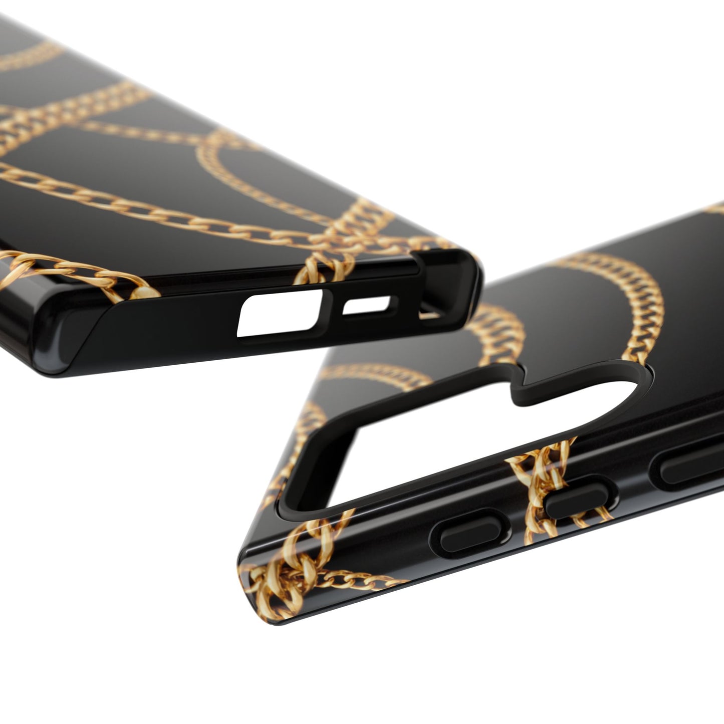 Luxury Gold Chain Phone Case – Black Designer Style Tough Protective Cover for Iphone, Samsung Galaxy and Pixel