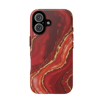 Red Agate Marble Phone Case – Gold Vein Luxury Stone Tough Case (iPhone, Samsung, Pixel)