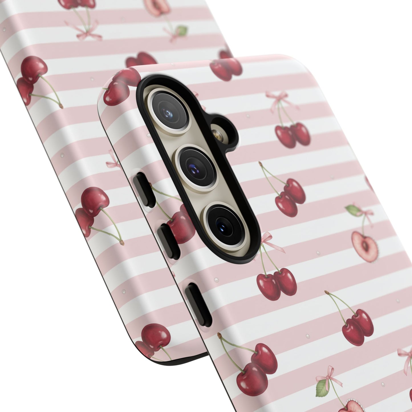 Pink Cherry Stripe Phone Case | Cute Coquette Aesthetic Protective Tough Case