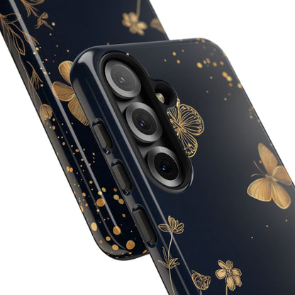 Gold Floral Butterfly Phone Case, Dark Aesthetic Botanical, Elegant Black Luxury iPhone Samsung Cover