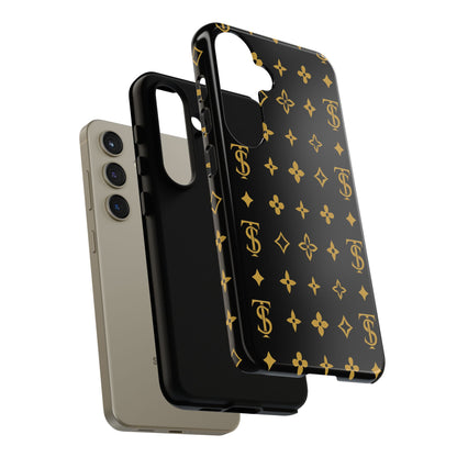 Gold Monogram Pattern Tough Phone Case | Black & Gold Luxury Design for Iphone, Samsung Galaxy and Pixel