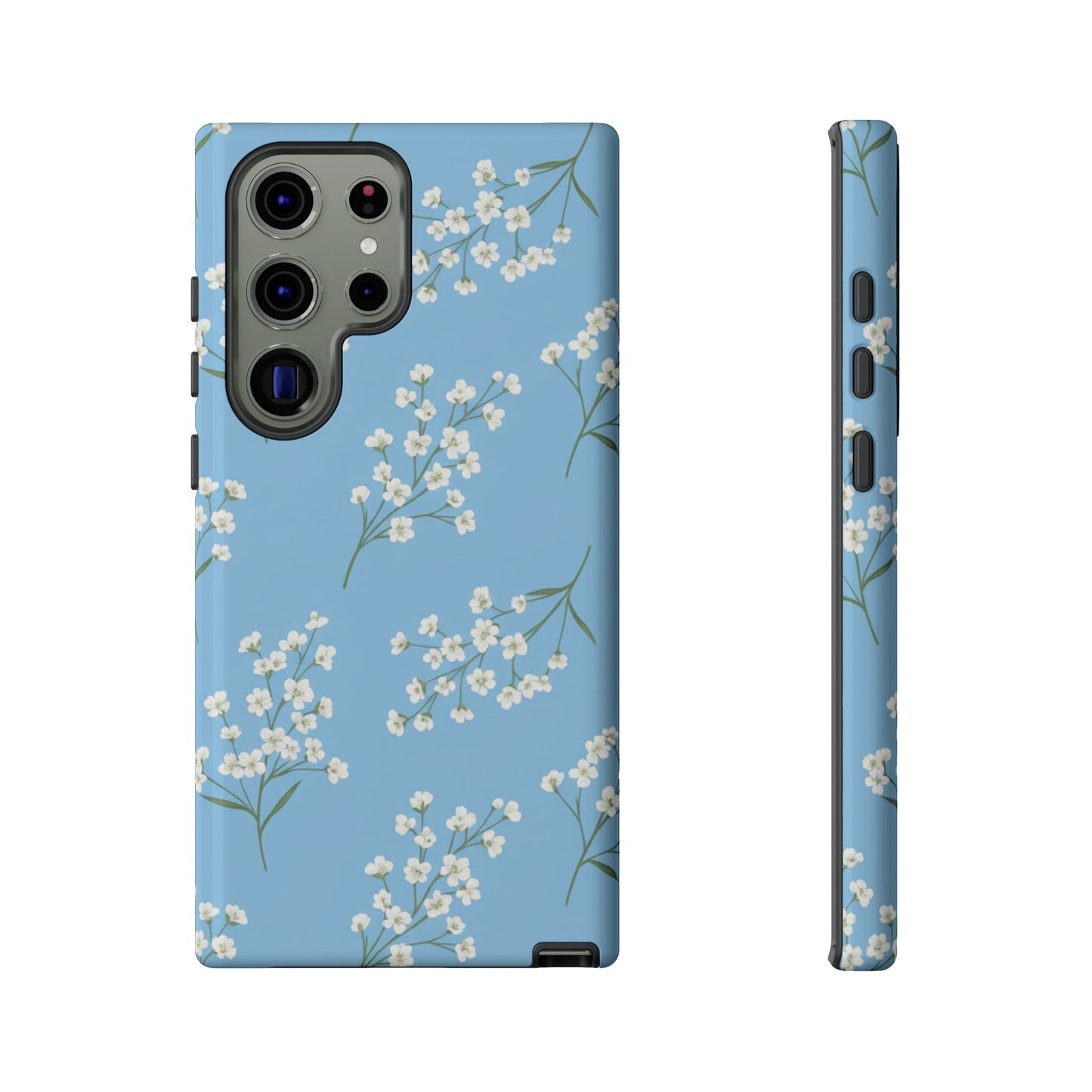 Baby’s Breath Floral Phone Case – Blue Minimal Flower Aesthetic Tough Case