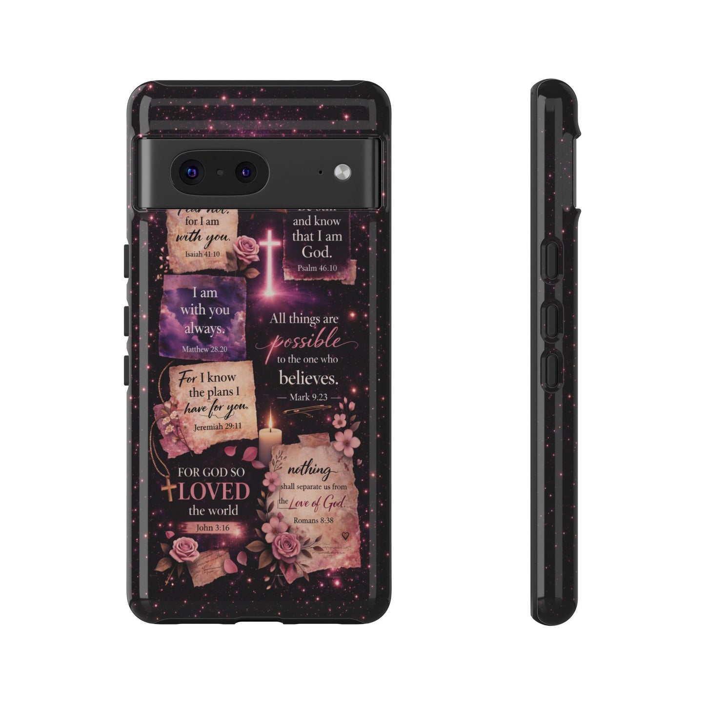 Christian Bible Verse Phone Case Pink Floral Faith Tough Protective Cover Gift