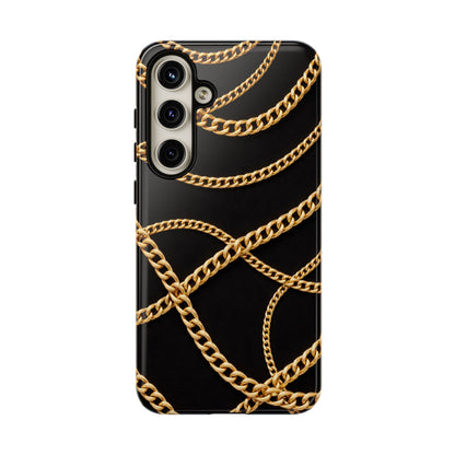Luxury Gold Chain Phone Case – Black Designer Style Tough Protective Cover for Iphone, Samsung Galaxy and Pixel
