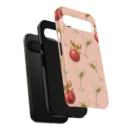 Cocktail Ornament Phone Case – Pink Martini & Cherry Pattern | Glossy or Matte for Iphone, Samsung Galaxy and Pixel