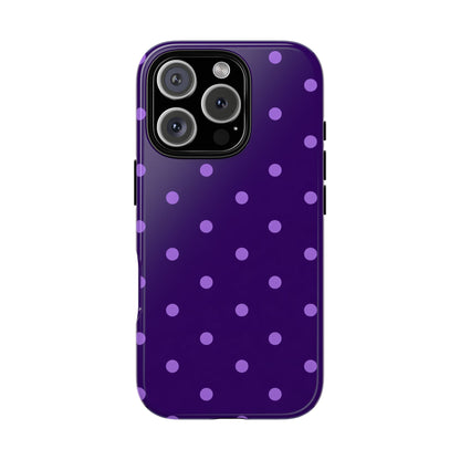 Purple Polka Dot Tough Phone Case – Cute Stylish Durable Protective Cover for Iphone, Samsung Galaxy and Pixel