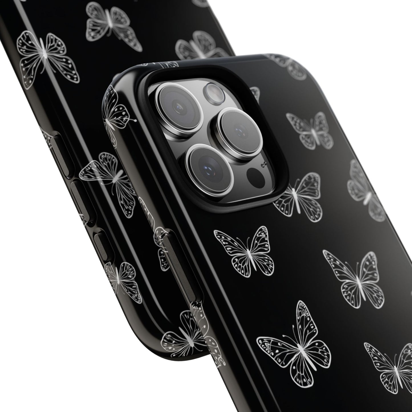 White Butterfly Pattern Phone Case – Dark Aesthetic Monochrome Tough Cover