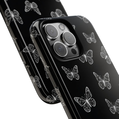 White Butterfly Pattern Phone Case – Dark Aesthetic Monochrome Tough Cover