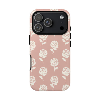 White Rose Pattern Tough Phone Case | Elegant Floral Aesthetic Case for Iphone, Samsung Galaxy and Pixel