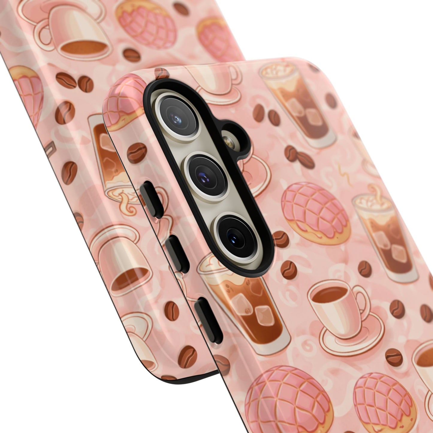 Cute Coffee & Pink Concha Phone Case – Coffee Lover Aesthetic Latte Pattern Tough Case