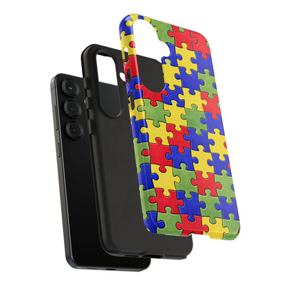 Colorful Puzzle Phone Case, Autism Awareness Jigsaw Design, Tough Protective Case, iPhone & Samsung Case, Vibrant Puzzle Pattern
