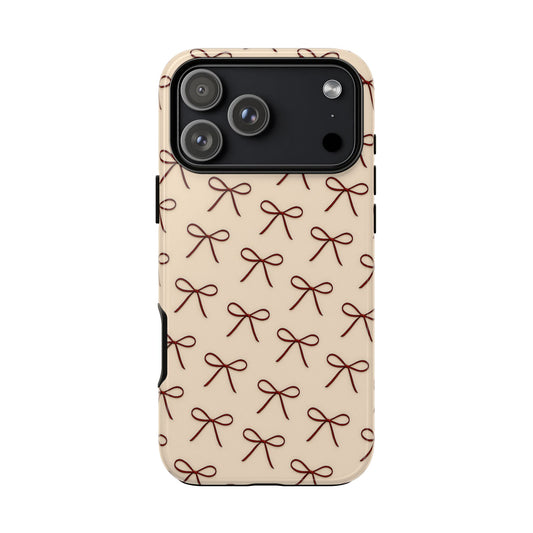 Coquette Bow Phone Case | Neutral Beige Aesthetic iPhone & Samsung Tough Case