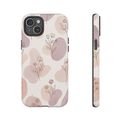 Blush Floral Phone Case Neutral Botanical Watercolor Tough Cover