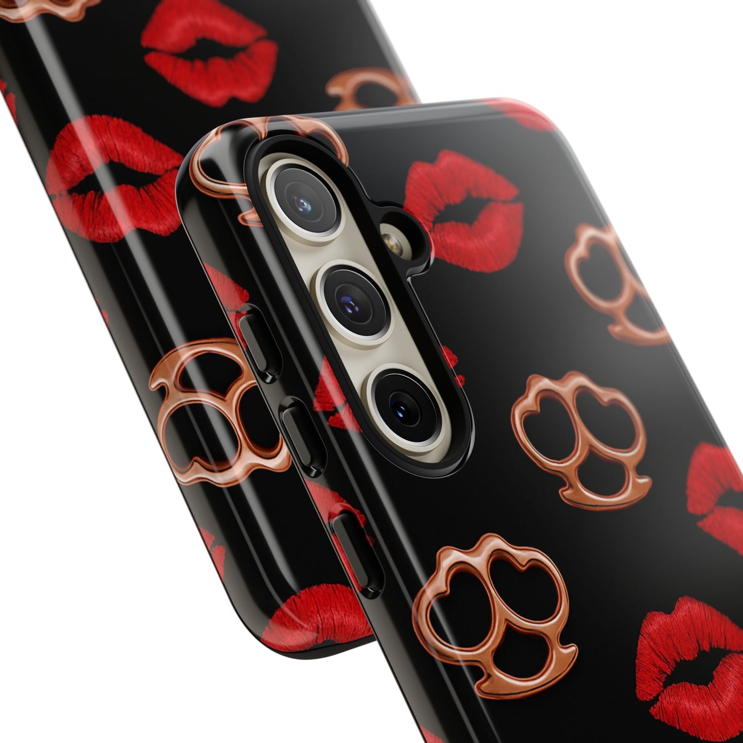 Red Lipstick & Knuckle Duster Phone Case | Bold Kiss Print Tough Protective Cover for Iphone, Samsung Galaxy and Pixel