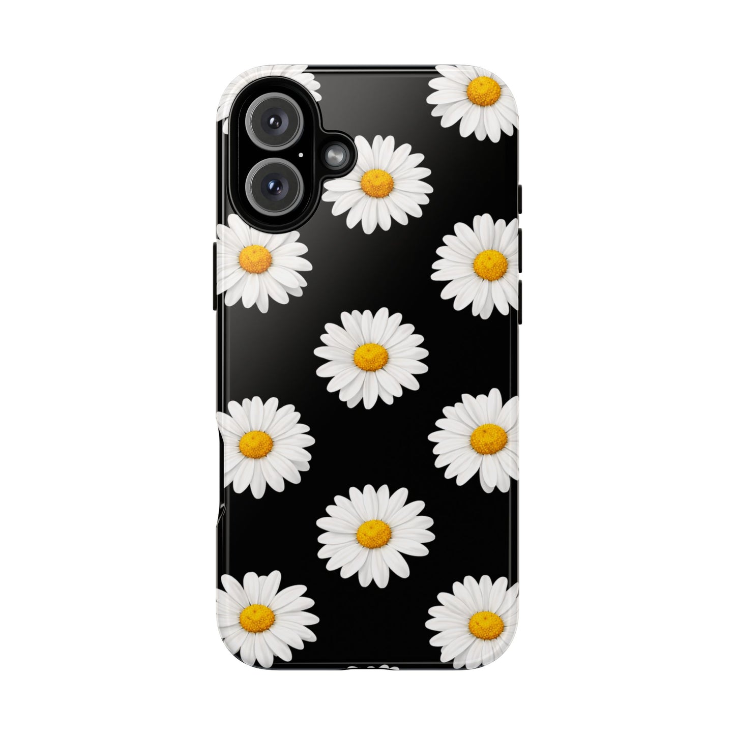 Black Daisy Floral Tough Phone Case – Cute Protective Cover for Iphone, Samsung Galaxy and Pixel